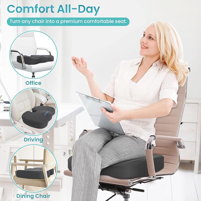 Gel Seat Cushion, Enhanced Memory Foam Cushion for Tailbone Pain,Grey | Cooling Gel for Office Chair, U-shaped Design Chair Cushion for Gaming, Car, Wheelchair, Non-Slip Base, Washable Cover - Image 6