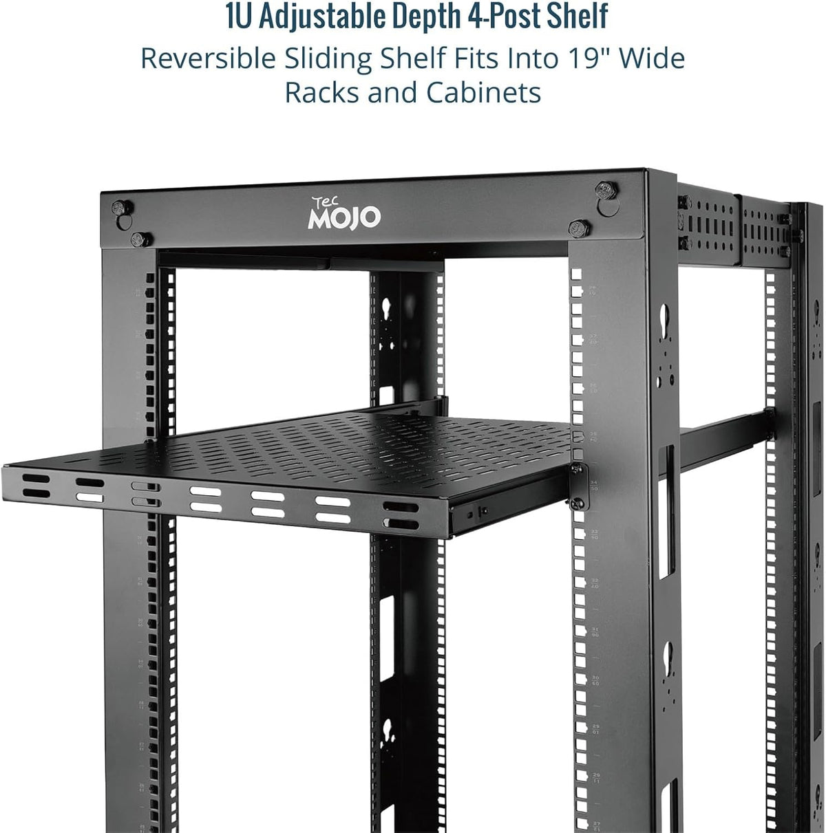 Tecmojo 1U Sliding Rack Shelf,4-Post Vented Rack Mount Shelf,13.8in Deep with Adjustable Mounting Depth 13.8-19.7in,Supports to 110lbs,for 19 Inch AV/Network Equipment Rack,Unassembled,Black - Image 4
