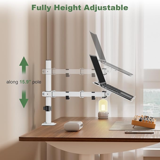 UPGRAVITY White Laptop Desk Mount with Vented Tray for Notebook up to 17 inch, Fully Adjustable Single Laptop Arm Stand Holds up to 17.6 lbs, Clamp on/Grommet Mounting | Fully Adjustable Single Laptop Arm Stand Holds up to 17.6 lbs, Clamp on/Grommet Mo... - Image 5
