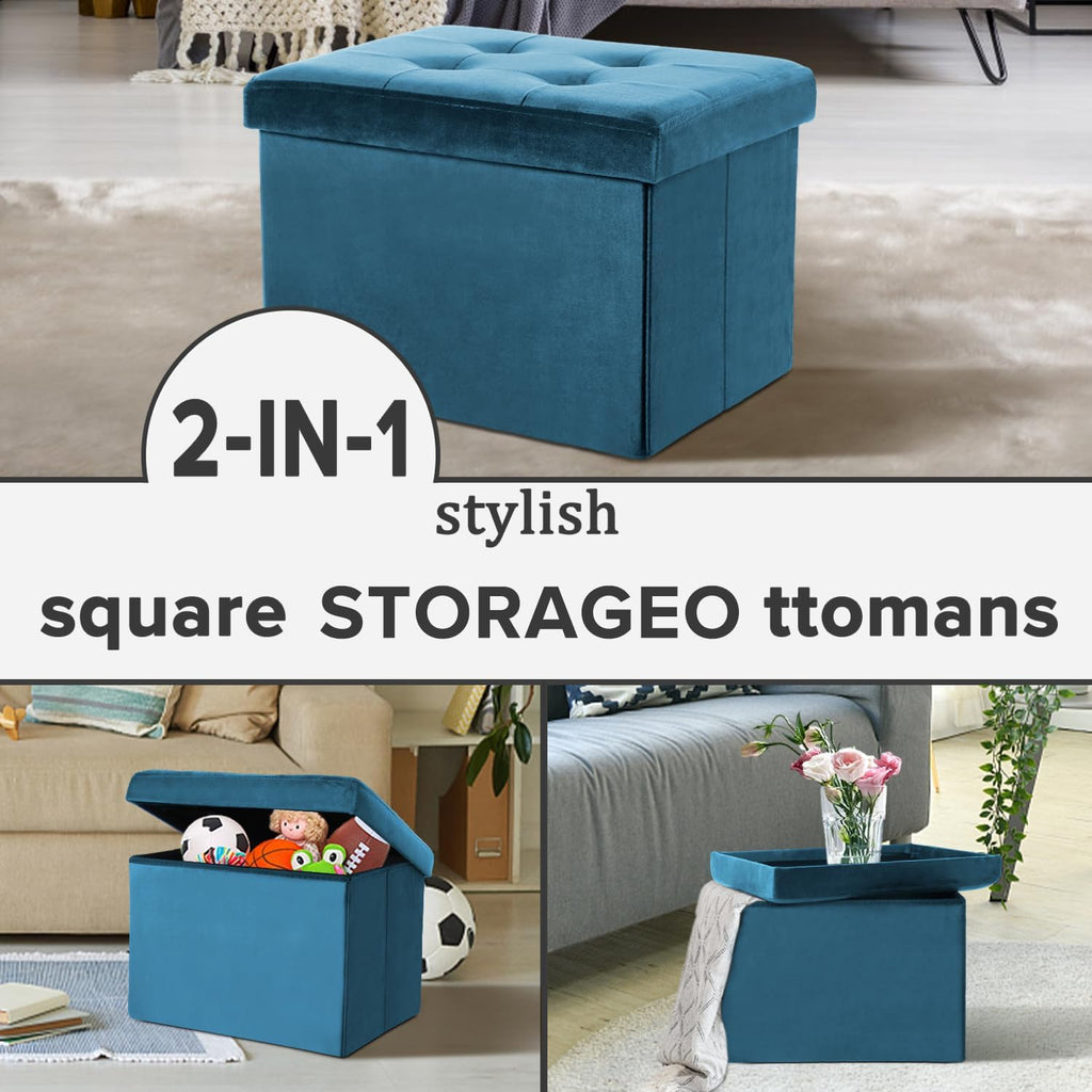 LINMAGCO Ottoman with Storage Small Foot Rest Stool Under Desk Stool Short Folding Footrest for Living Room Bedroom Home Office Dorm 17x13x13in(Blue) - Image 7