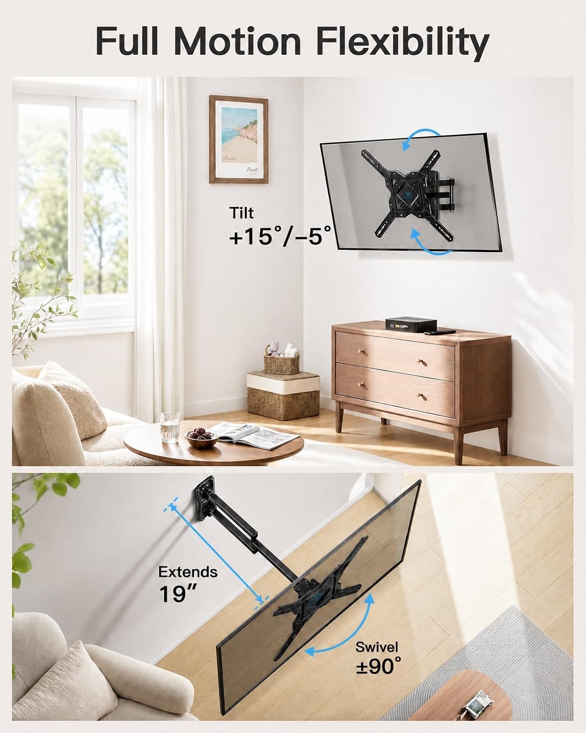 PERLESMITH Full Motion TV Wall Mount Corner for 27-60 Inch TVs - Image 5