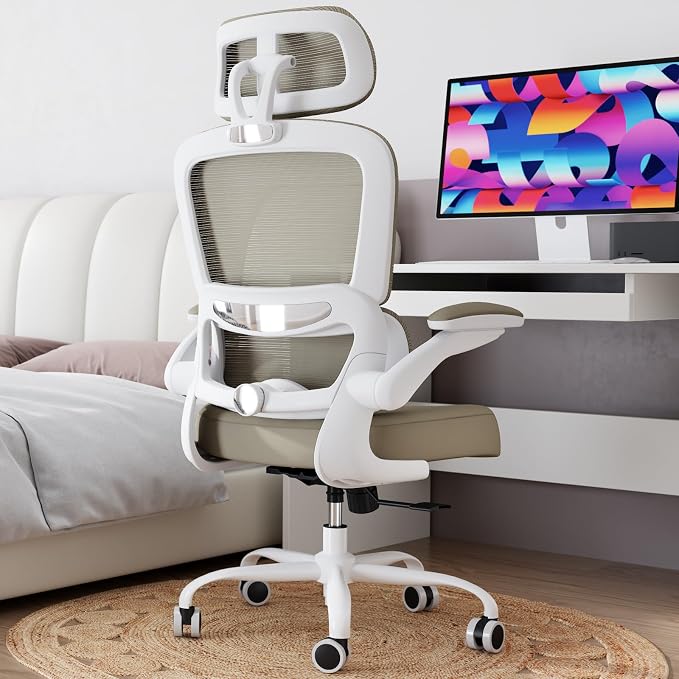 TRALT Office Chair Ergonomic Desk Chair - Gaming Chair with Lumbar Support | 330 LBS Home Office Desk Chairs with Headrest, Reading Chair with Flip-up Armrests, Comfortable Computer Chairs (1, Khaki) - Image 8