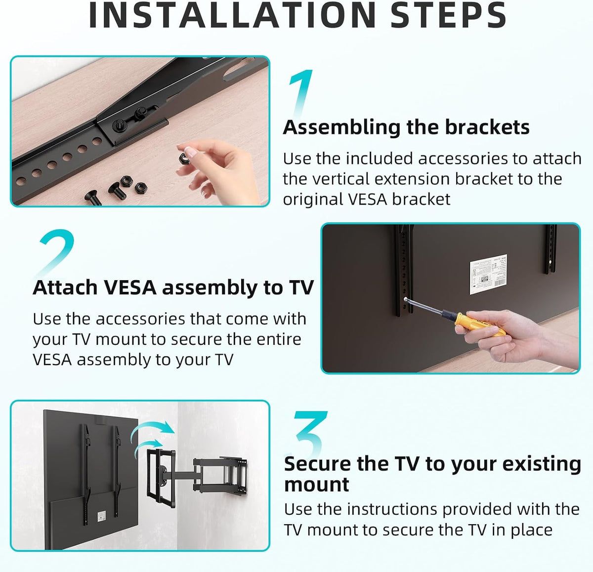 TV Mount Extension Bracket Kit,TV Mount Extender Designed for Low Vesa Pattern TV’s,Steel Wall Mount Extension Bracket Plate- 2 Pcs - Image 4