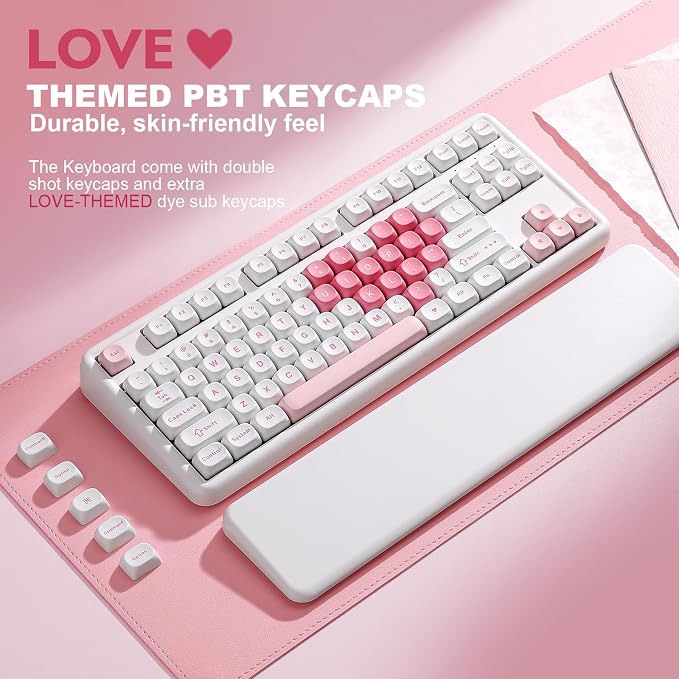 YUNZII B87 TKL Wireless Mechanical Keyboard (White Heart,Milk Switch) | QMK/VIA, Wrist Rest, CreamyTyping, Cute MOA Keycaps, Gasket Mount, Hot Swap, RGB Backlit, NKRO, BT/2.4G/USB-C, for Win/Mac - Image 8