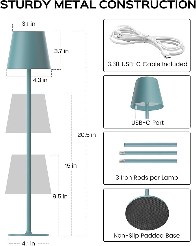 JACKYLED Cordless Table Lamps Rechargeable, 3 Adjustable Height, 5000 Capactiy Operated 3 Colors Smooth Dimming, Portab - Image 3