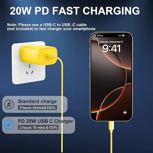 Phone 17 16 15 Charger Fast Charging Type C Chargers USB C Fast Charger Block & Phones 17 Charger Cord 10FT Long USB C Charging Cable for i.Phone 17/17 Pro/17 Pro Max/Air/Phone 16 15 Pro Max,Yellow - Image 4
