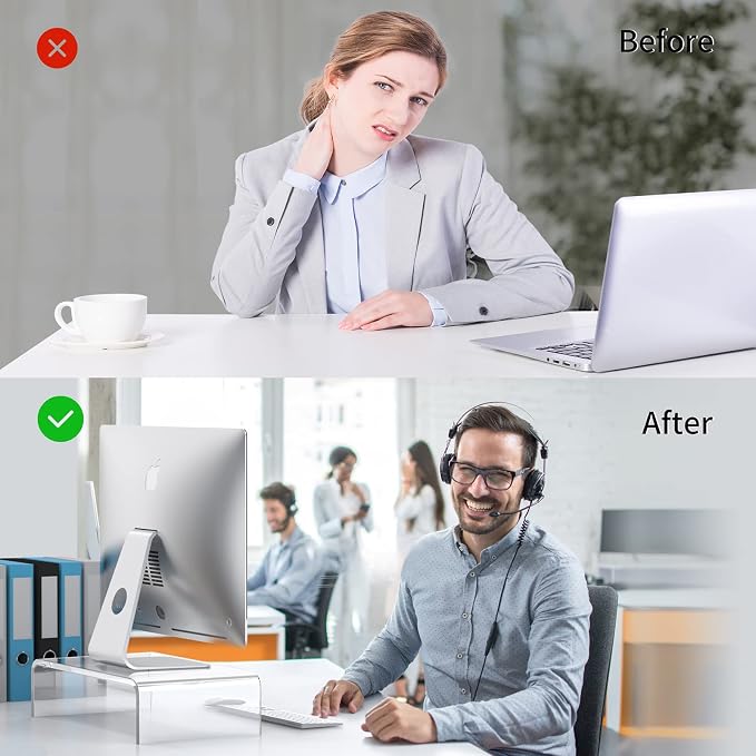 Acrylic Monitor Stand Riser Clear Laptop Stand Riser L14 xW7.5 xH4 | Compatible with All Notebooks and Monitor, Computer Stand for Desk Organizer, White Aesthetic Design, For Office Home iMac - Image 6