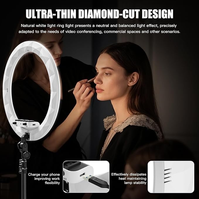 Ring Light with Stand and Phone Holder, 19" Ring Light Tripod for iPhone, Professional LED Circle Light with 78" Tripod, Selfie Ringlight for Live Streaming, Makeup, Barber, TikTok, YouTube, White - Image 6