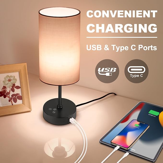 Table Lamp for Bedroom, 3 Color Temperatures, 7 RGB Colors, Adjustable Brightness, Dual USB Charging Ports, Ambience Nightstand Light with Pink Shade, Desk Lamp for Kids Reading Home Office - Image 5