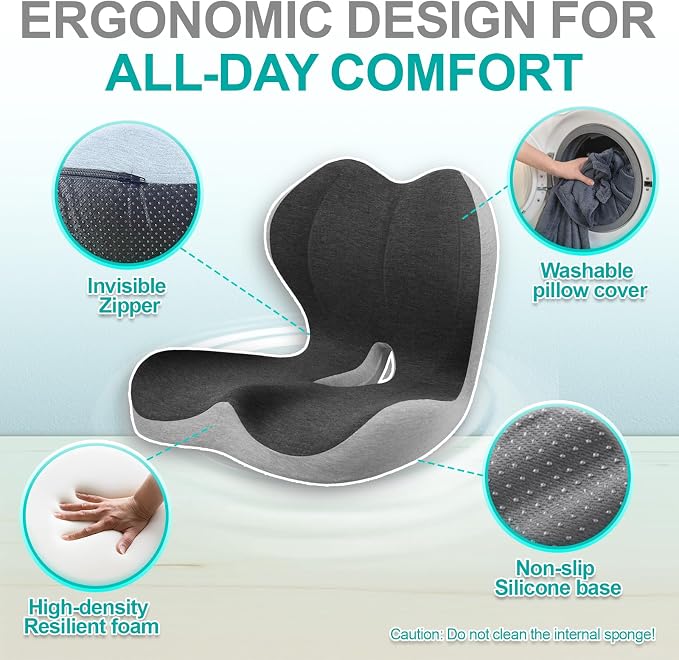 Seat Cushion for Office Chair, Orthopedic and Ergonomic Memory Foam Cushion | Lumbar Support & Memory Foam Coccyx Cushion for Tailbone, Back, Sciatica. - Image 4