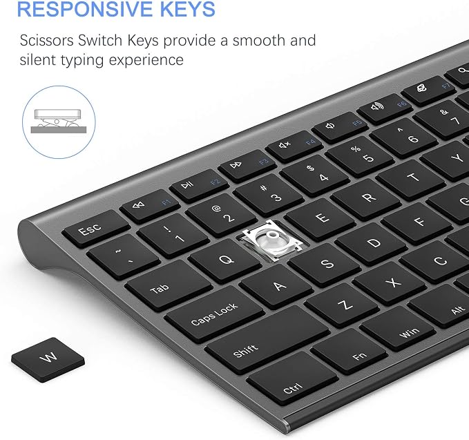 Vssoplor Wireless Keyboard and Mouse, Rechargeable Ultra Slim, Dark Gray | Quiet Full-Size Keyboard and Mouse Combo Set, for Laptop, PC, Notebook, Desktop, 2.4GHz Stable Connection, for Office/Home - Image 4