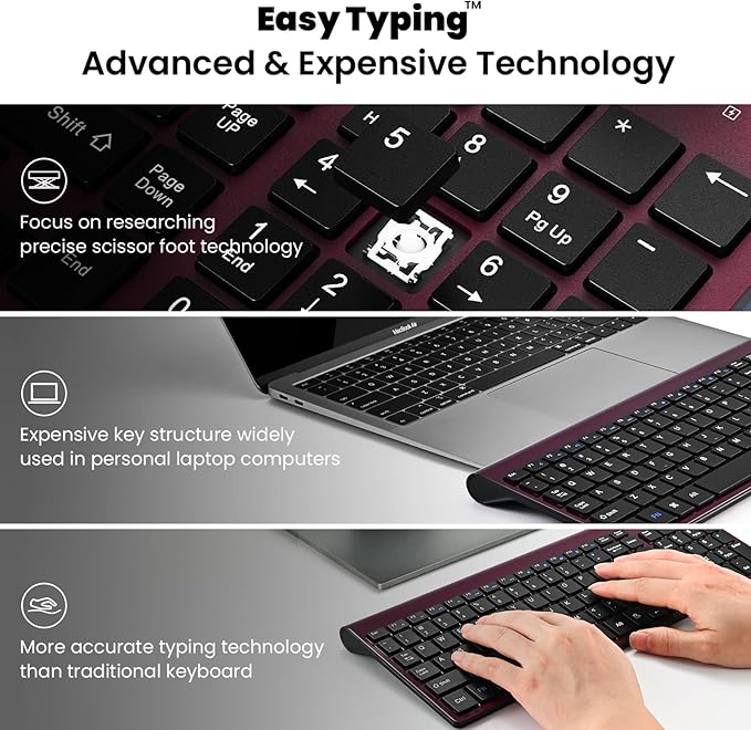 cimetech Wireless Keyboard and Mouse Combo - Burgundy Black | Compact quite scissor-switch keyboard with optical mouse, includes USB-A Nano Receiver, for Computer,Mac,Laptop,PC,Windows - Image 4