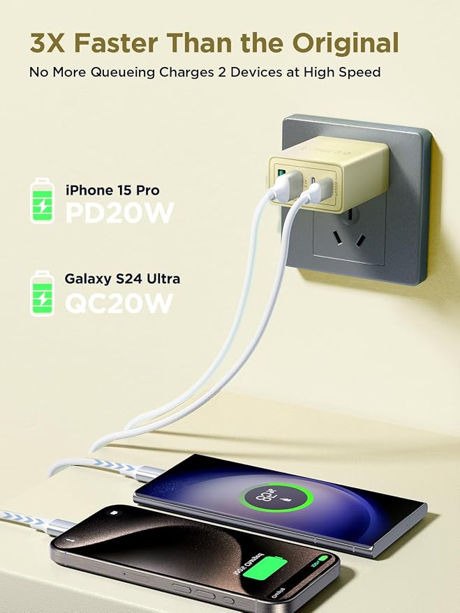 USB C Charger Block, 40W 4-Port Fast Charger 20W Type C Charging Block 3.1A USB Wall Charger Dual Port PD+QC Charging Cube for iPhone 16 15 14 13 12 Pro Max XS, iPad, Samsung Phone (Yellow) - Image 3