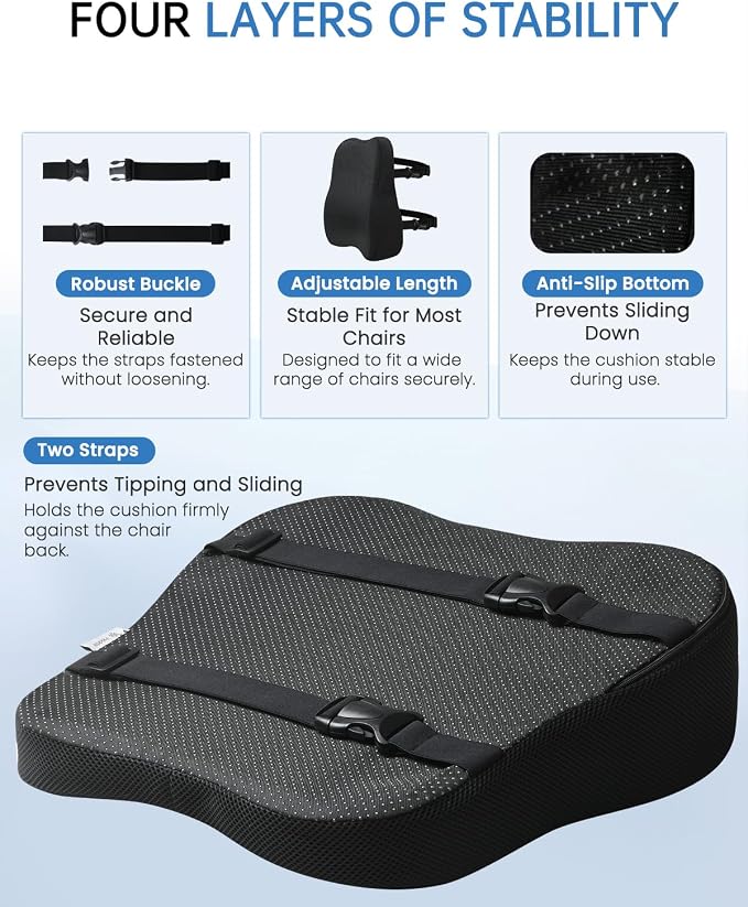 Vekkia Lumbar Support Pillow for Office Chair - Back Support for Car | Lumbar Cushion with Adjustable Straps & Mesh Cover/Lower Back Pain Relief for Office Workers, Drivers, Gamers & Travelers - Image 4