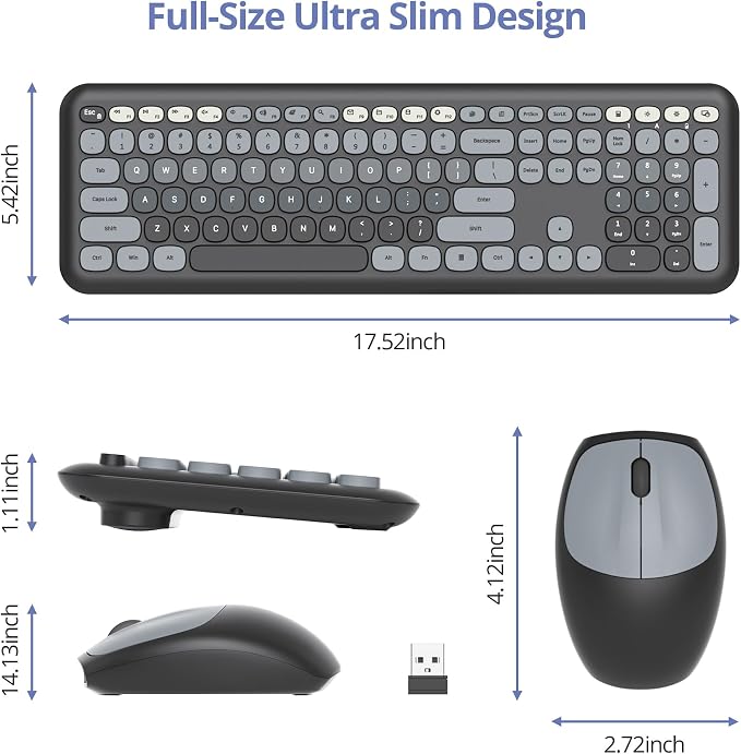 surmen Cute Keyboard and Mouse Wireless, Full-Size Retro Typewriter Wireless Silent Colorful Keyboard Low-Noise 2.4GHz for Home and Office (6-Gradient Dark) - Image 5