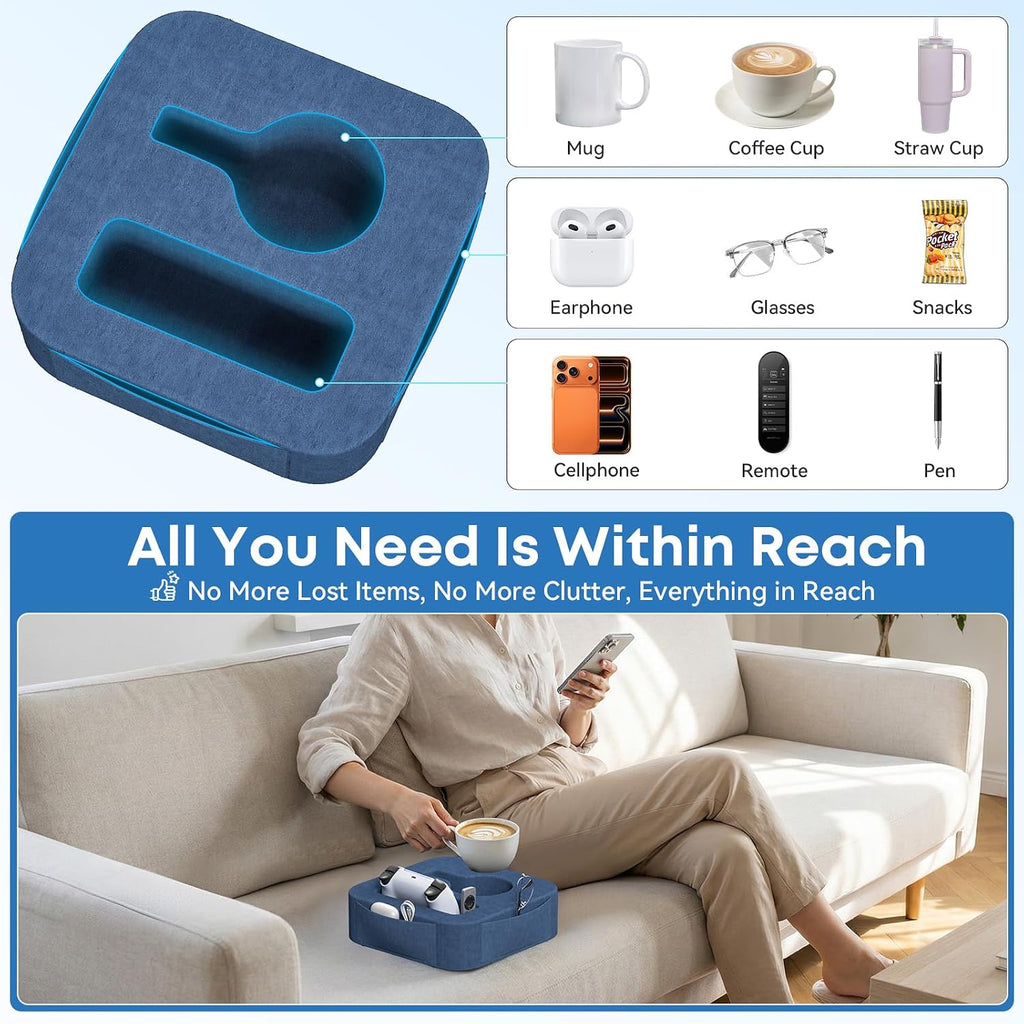 Couch Cup Holder Pillow, Couch Caddy for Drink, Snack, Phone, Remote, Game Controller, Removable and Washable Cup Cozy Pillow, Small Sofa Cup Holder Tray for Bed, Car, Desk, Sofa, Blue - Image 2