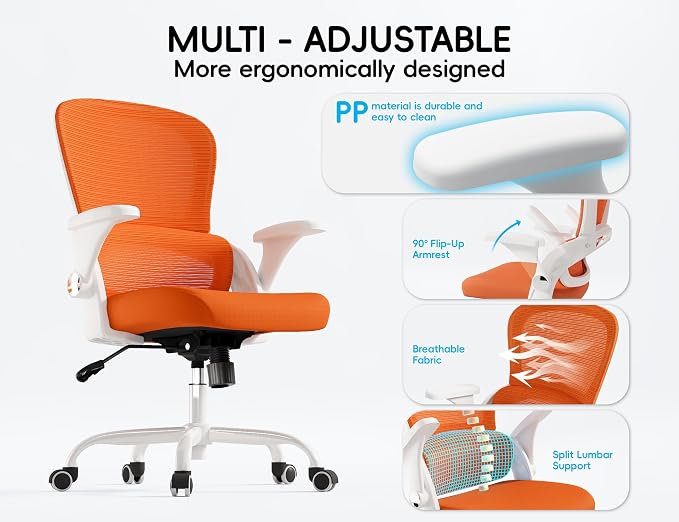 TRALT Office Chair - Ergonomic Office Chair with Back Support for Adults | Home Office Desk Chair with Lumbar Support - Ergonomic Mesh Chairs 330 lb Wide Seat for Work, Study, Office, Gaming(Orange) - Image 3