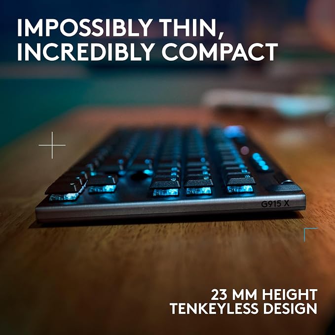 Logitech G915 X Lightspeed TKL Wireless Gaming Keyboard (Tactile) - Black | Low Profile, Mechanical Switches, Double-Shot PBT Keycaps, RGB lighting, Aluminum finish, PC/Mac Compatible - Image 8