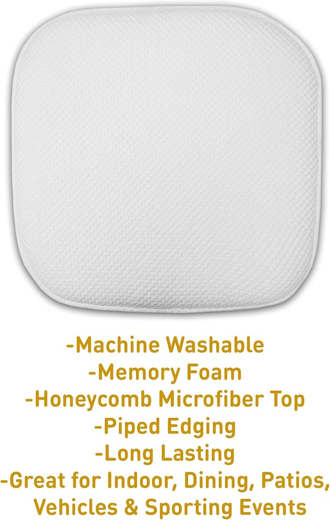 Sweet Home Collection Cushion Memory Foam Chair Pads Honeycomb Nonslip Back Seat Cover 16" x 16" 6 Pack White - Image 3