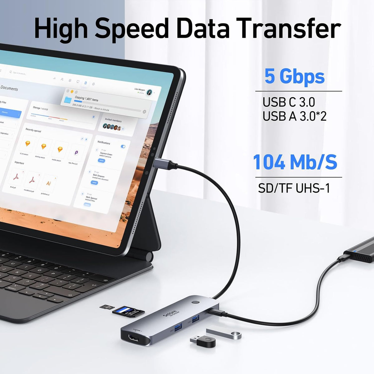 Selore USB C Docking Station Dual HDMI Monitor, USB C to Dual HDMI Adapter with 4K@60Hz HDMI, 100W PD, SD/TF, USB A&C 3.0 Ports, Laptop Docking Station for Dell XPS/HP/Lenovo/Surface/Yoga etc - Image 6