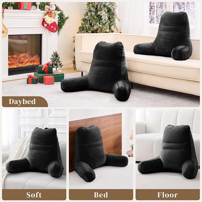 Sasttie Reading Pillow for Bed, Back Pillow for Sitting Up, Black | 23" Backrest Support Cushion for Couch, Sofa, and Floor, Dorm Essentials, OEKO-TEX, Adjustable Down Alternative Fill - Image 7