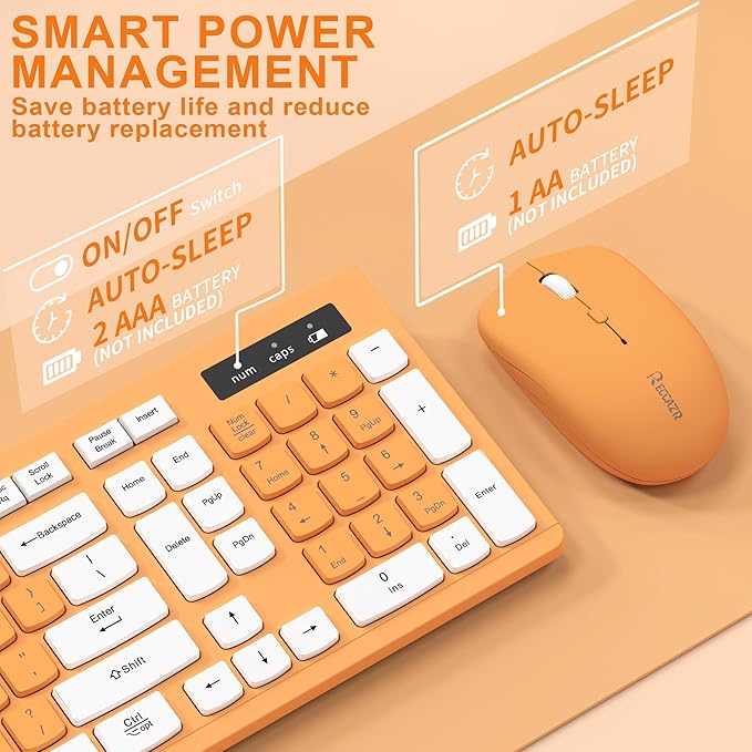 Quiet Wireless Keyboard and Mouse Combo for Office and Home (Orange-A) | Silent 2.4G Full Size Cordless Keyboard with Tilt Legs,3-Level DPI Quiet Mouse,for Windows,Mac OS/Desktop/Laptop/PC - Image 4