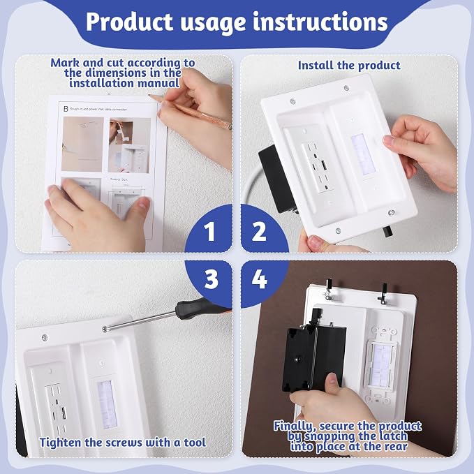 in Wall Cable Management Kit with Brush Wall Plate, AC Outlets & USB Ports | 9.8ft Cord, Recessed Outlet Box, for Walls Mount TV with Cable Management Box, in Walls TV Connection Kit, White - Image 3