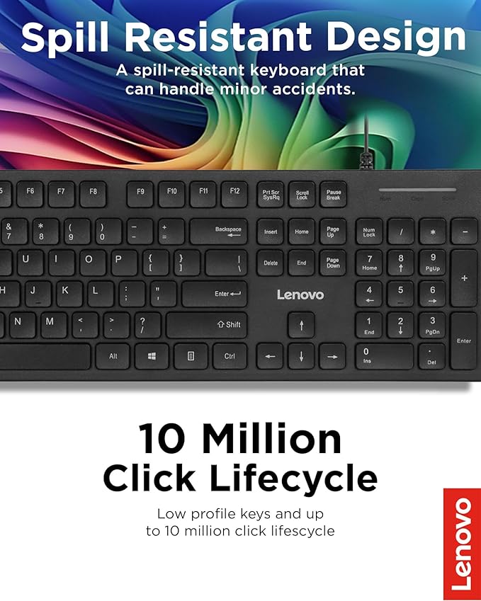 Lenovo 305 USB-C Wired Keyboard & Mouse Combo, Black, Spill-Resistant, Narrow Border, Adjustable Tilt, Full-Size Keyboard & Mouse, Compatible with Laptop, PC, Tablet, USB-C Connectivity Gaming Office - Image 6