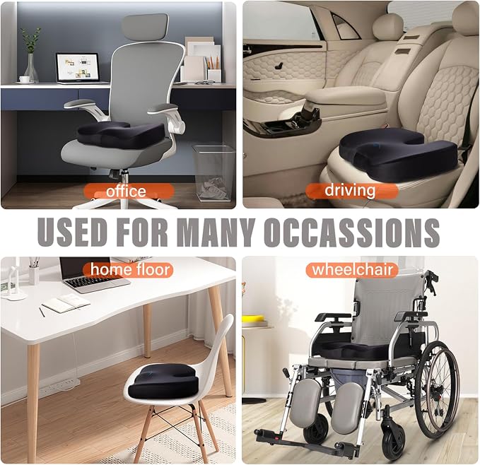 WAOAW Seat Cushion, Office Chair Cushions Butt Pillow for Car Long Sitting, Memory Foam Chair Pad for Back, Coccyx, Tailbone Pain Relief, Stocking Stuffers Gifts for Men Women (Black) - Image 6