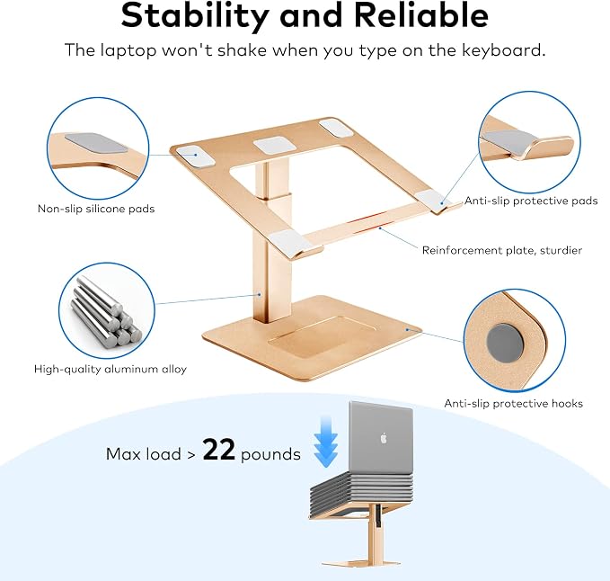 Laptop Stand for Desk, Ergonomic Aluminum Laptop Stand Adjustable Height from 7-15", Sitting and Standing Laptop Riser for 10-17" Notebook - Image 5