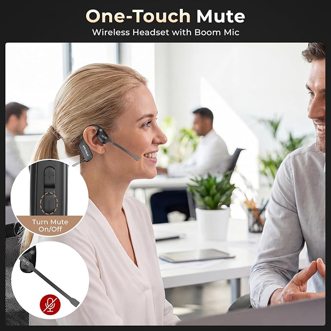 Air Conduction Open Ear Headphones with Mic, AI Noise Cancelling Bluetooth Headset, Dual Connect Wireless Headphones with Mute Button, 32g Lightweight for Work, Driving, Workout, Calls Black - Image 6