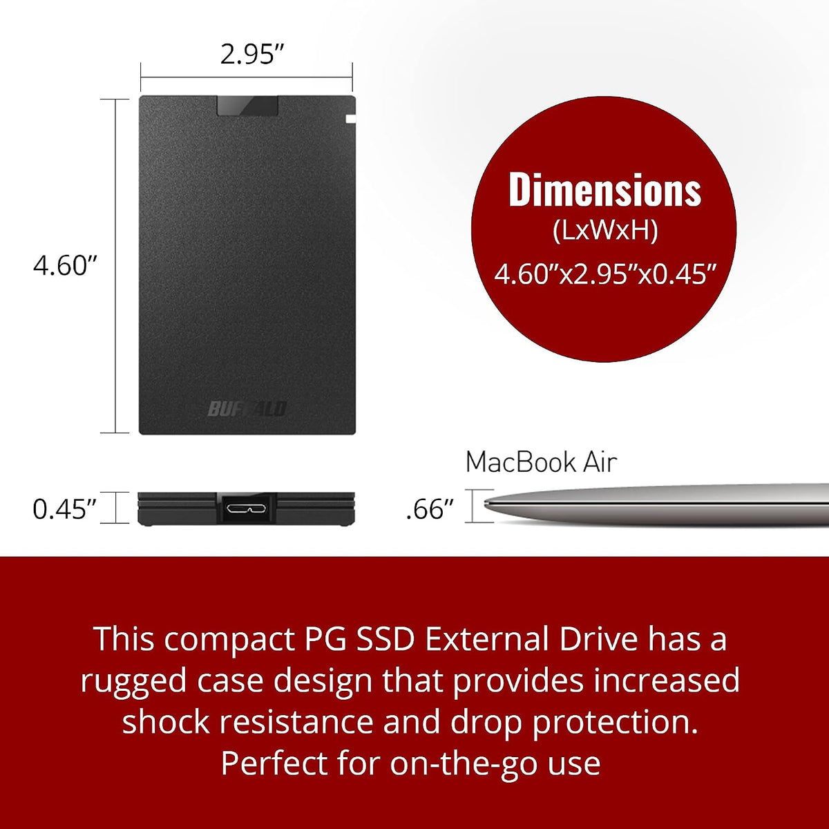 BUFFALO External SSD 500GB - Compatible with PS4 / PS5 / Windows/Mac - USB-C - USB-A - USB 3.2 - External Solid State Drive - ‎SSD-PG500U3B - Image 3