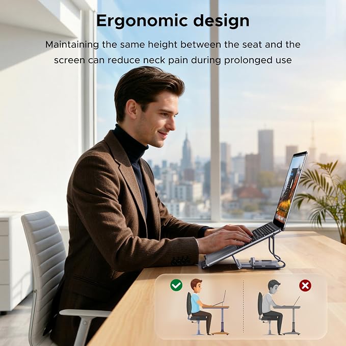 UGREEN 2-in-1 Laptop Stand for Desk, Horizental & Virtical Laptop Holder | Durable Aluminum Stand for Stability with Silicone Protection, Fits 13-16.2 inch Laptops and Tablets, Grey - Image 4
