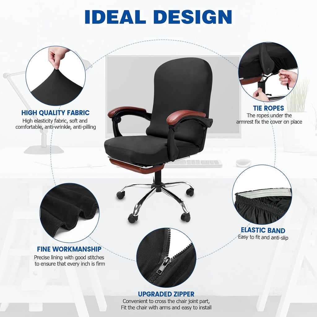 XL Office Chair Cover with Armrest Covers for Large Executive Chairs,Black - Image 2