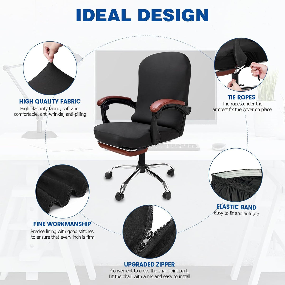 XL Office Chair Cover with Armrest Covers for Large Executive Chairs,Black - Image 2