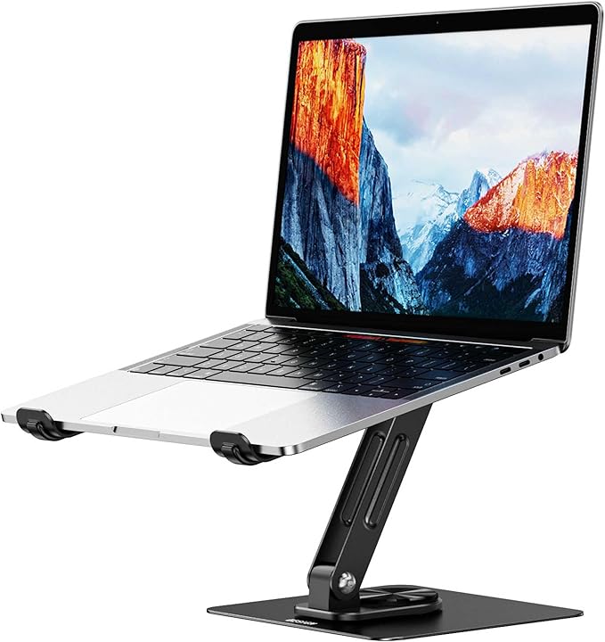 BESIGN LS12 Laptop Stand with 360° Rotating Base, Ergonomic Adjustable Notebook Holder, Computer Riser Stand Compatible with Air, Pro, Dell, HP, Lenovo More 10-14" Laptops (Black) by BESIGN