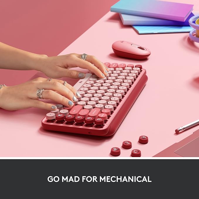 Logitech POP Keys Mechanical Wireless Keyboard Emoji Keys-Heartbreaker Rose | Customizable emoji keys, durable compact design, Bluetooth or USB connectivity, multi-device, multi-OS compatible - Image 4