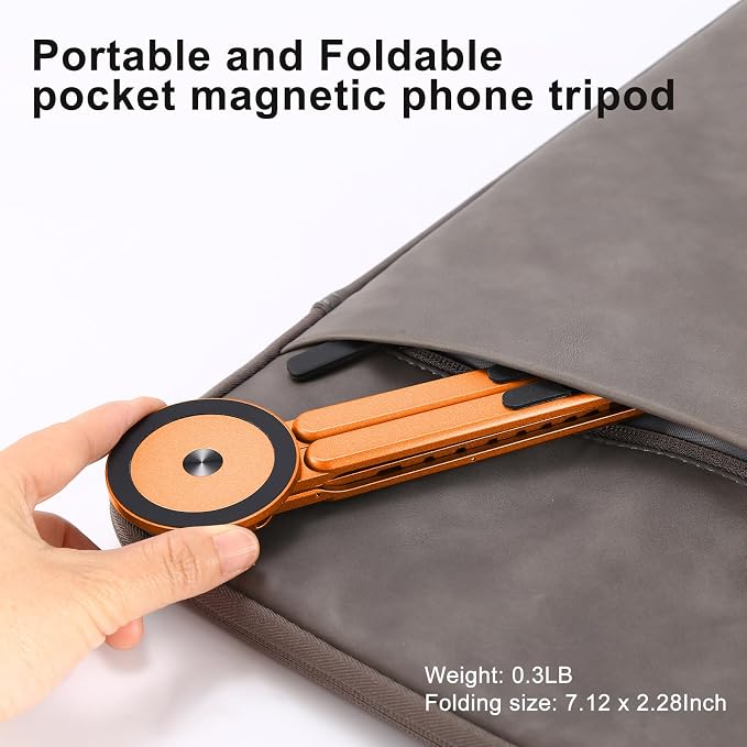 3-in-1 Foldable Magnetic Phone Tripod Stand, Portable Aluminum Alloy Adjustable Holder for Tablet, Laptop MacBook Pro/Air 10–16", Magnet Phone Mount Compatible with MagSafe iPhone Android - Image 6