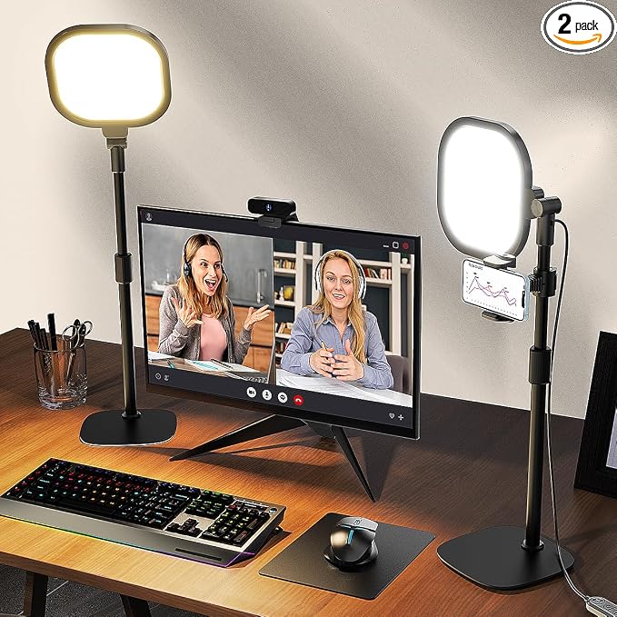 Video Conference Lighting for Zoom with Stand, 30 Modes, CRI>98 | Edge-lit Eye-care Full-screen Ring light, Dimmable with 360° Stand, Memory Func for Zoom, Video Calls, Live Streams, Webcam by LitONES