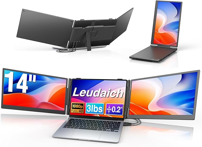 Leudaich 14'' Laptop Screen Extender, Portable Dual Monitor FHD 1080P IPS, Ultra-Slim Travel Monitor for 13-17" Laptops, Laptop Extender Work with Mac/Windows by Leudaich