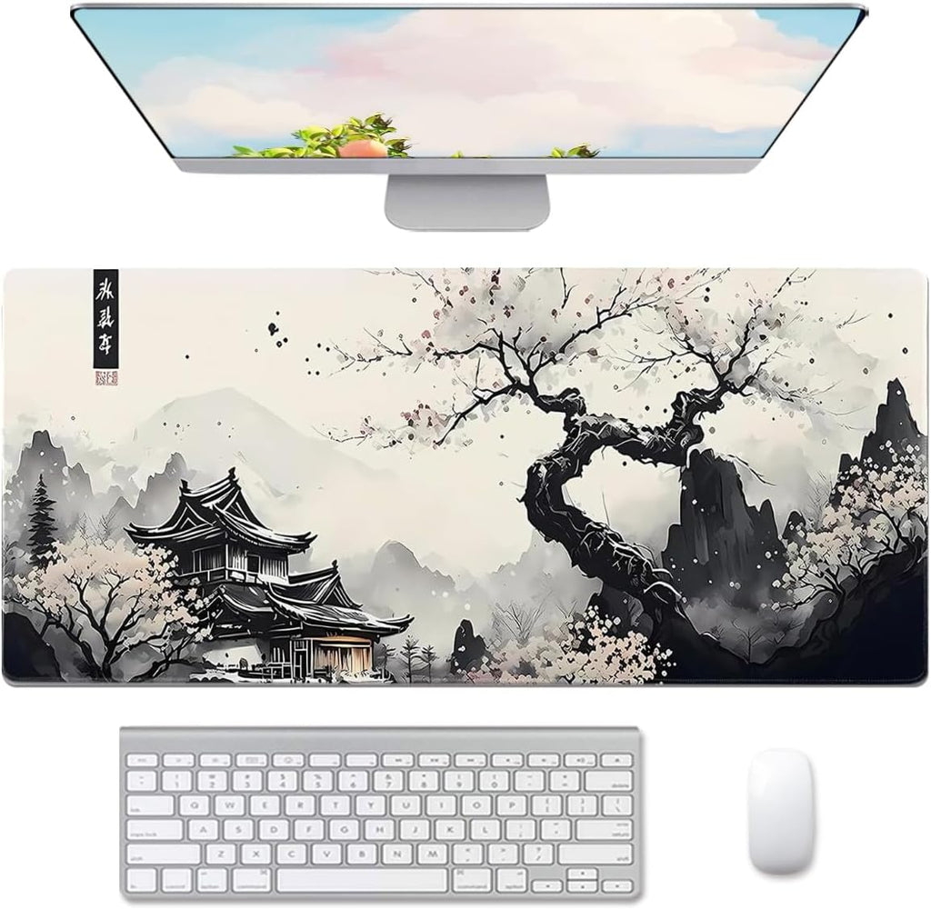 Large Mouse Pad Set, Japanese Extended Mouse Pad Black Desk Pad Easy Typing for Typing Office Game 35.4 x15.7 in - Japanese Scenery by VIKIBO