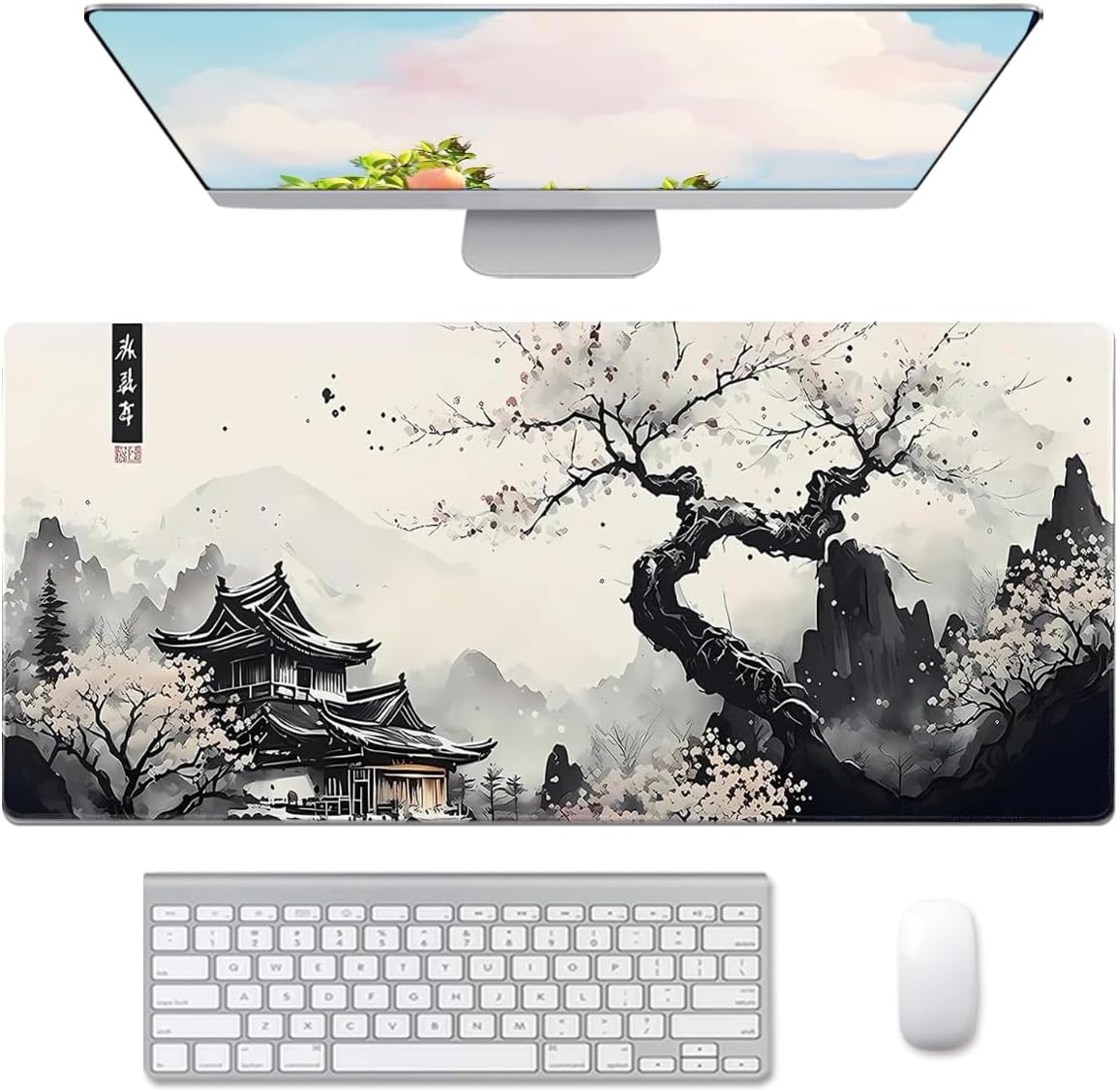 Large Mouse Pad Set, Japanese Extended Mouse Pad Black Desk Pad Easy Typing for Typing Office Game 35.4 x15.7 in - Japanese Scenery by VIKIBO