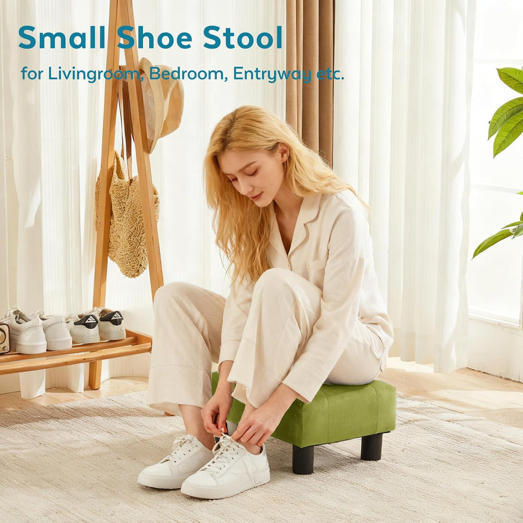 Small Foot Stool Ottoman, Velvet Footstool Ottoman Foot Rest for Couch, Rectangle Footstools and Ottomans Small for Living Room, Entryway and Bedroom (Olive Green) - Image 3