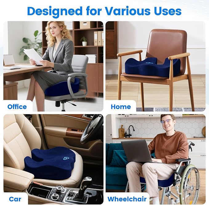 Seat Cushion, Non-Slip Memory Foam Chair Cushion for Taibone, Blue/X-Large | Chair Pillow with Handles for Car Office Chair, Tailbone/Sciatica Easing& Post-Surgery Recovery Chair Cushion - Image 7