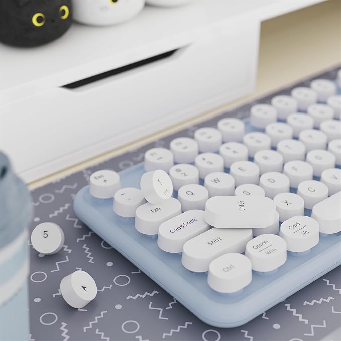 Colorful Wireless Keyboard and Mouse Combo Blue White | Full-Sized Office Keyboard with Typewriter Flexible Keys, 2.4GHz Dropout-Free Connection, Optical Mouse for PC Laptop - Image 3