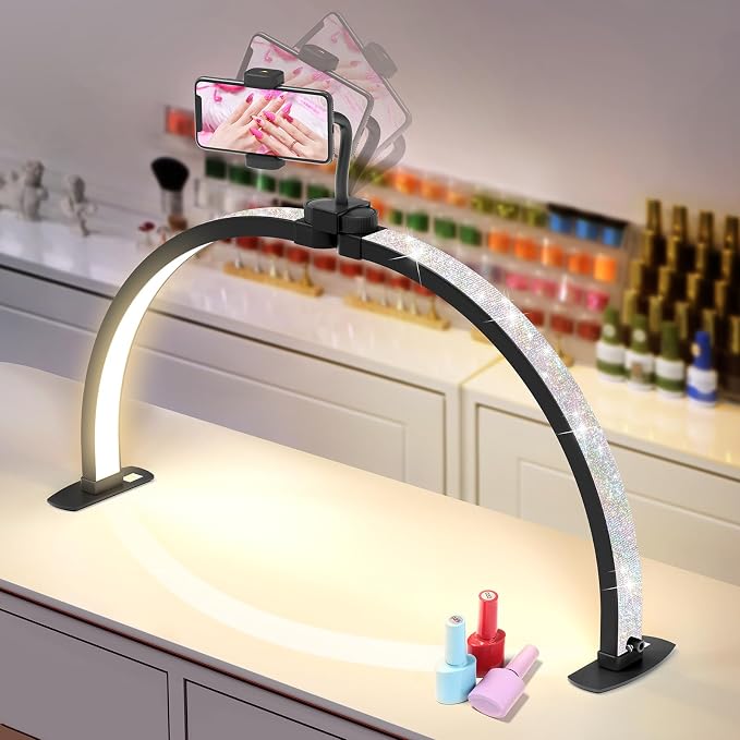 Yokilly Half Moon Light for Nail Desk: 29" Foldable Nail Light for Desk | Arch Nail Tech Light with Phone Holder for Beginner - 3 Color Modes & 10 Brightness for Manicure Salon-Black by Yokilly