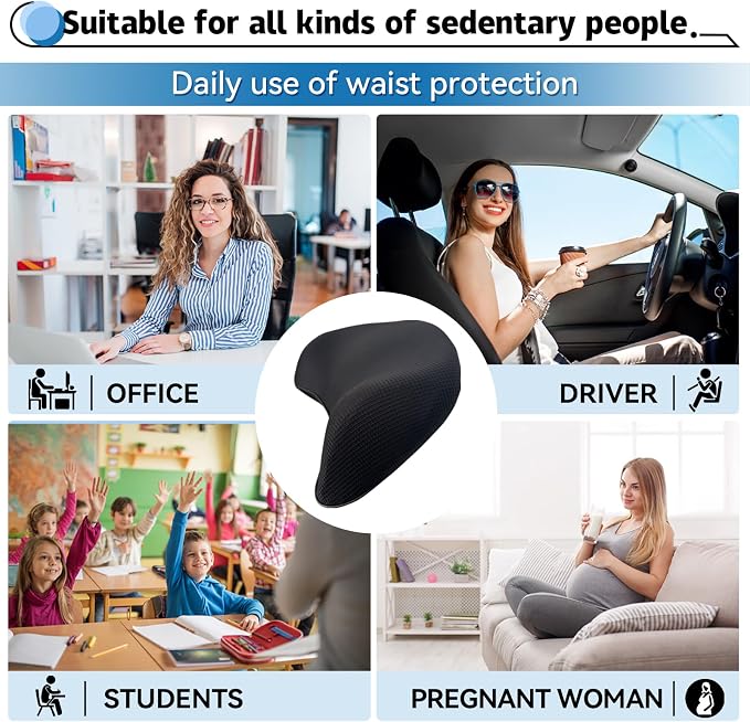 Lumbar Support Pillow for Car, 100% Memory Foam Lumbar Pillow for Car Seat | Lumbar Support with Breathable Removable Cover, Ergonomic Design - Back Pillow Lumbar Support Pillow for Back Pain Relief - Image 3