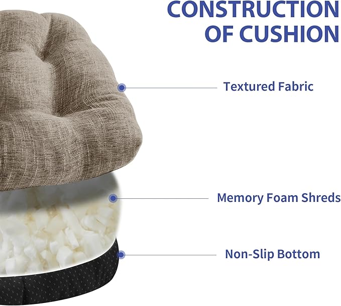 IPYNBAP Chair Cushions for Dining Chairs Set of 4, Kitchen Chair Cushions, Chair Pads with Ties and Non Slip Backing, Tufted Memory Foam Seat Cushion 4 Pack, 18" x 18" x 4", Khaki - Image 3