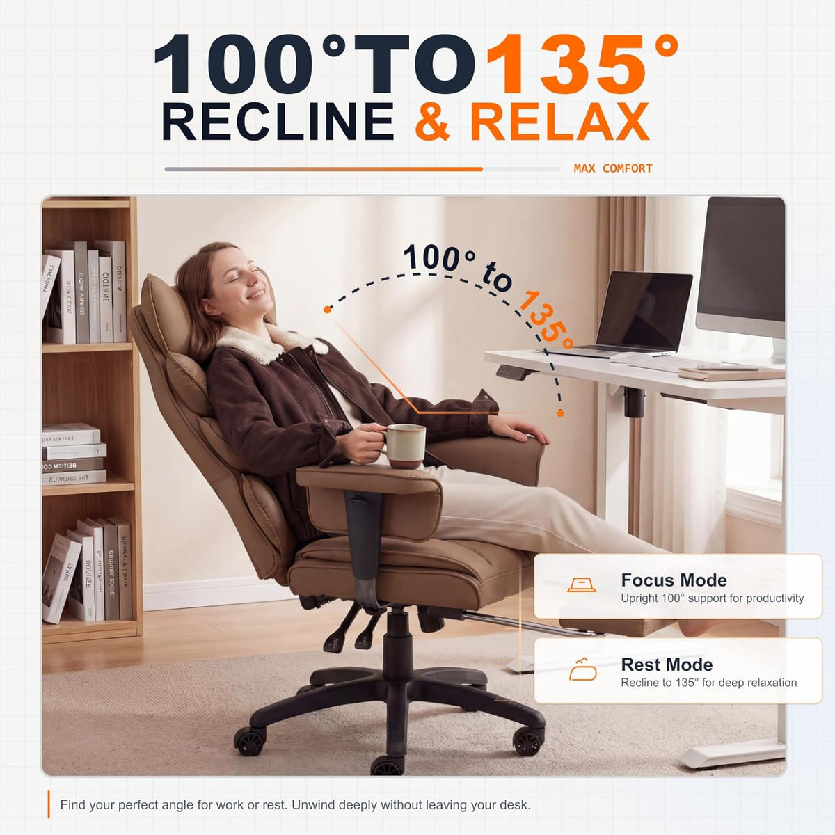 Dowinx Big and Tall Office Chair with Pocket Spring Cushion,High Back Computer Gaming Chairs with Adjustable Armrests,Executive Desk Chairs with Lumbar Support and Footrest,PU-Brown - Image 7