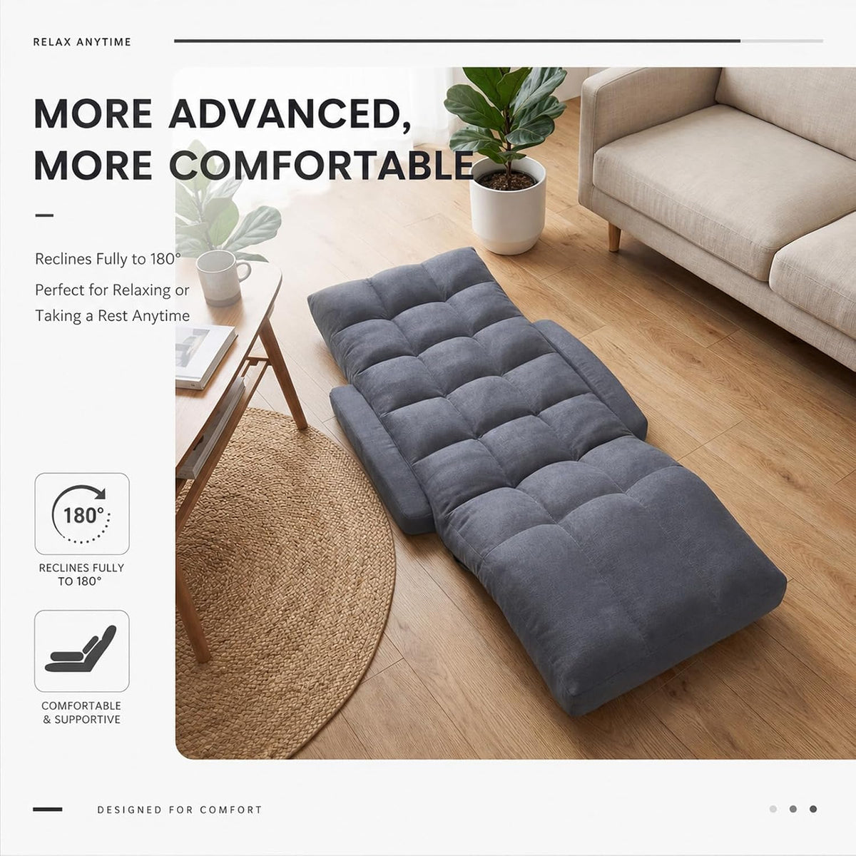 Adjustable Floor Chair with Adjustable Footrest, Folding Lazy Meditation Prayer Chair, Multi-Position Reclining Floor Gaming Chair for Reading, Watching TV, Relax(Grey) - Image 6